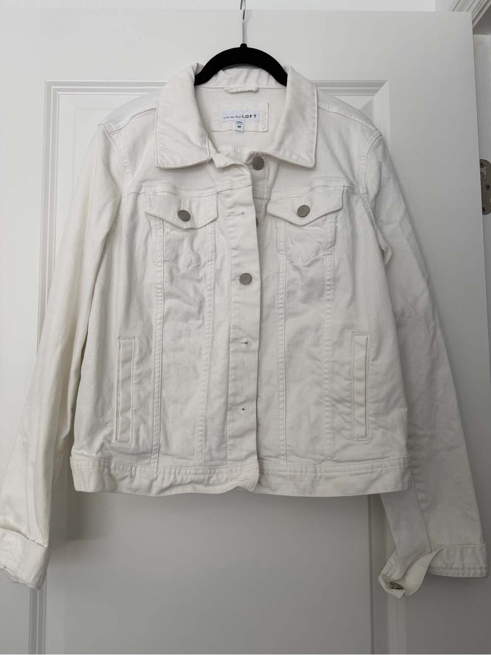 LOFT White Denim Jacket with Snap Buttons